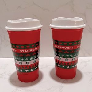 NEW! Set of 2 Starbucks Reusable Red Holiday Cups